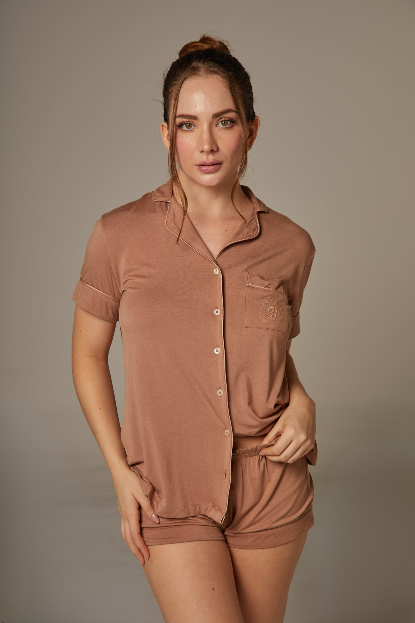 The Glow up Bianca Pj Short Set - Nude