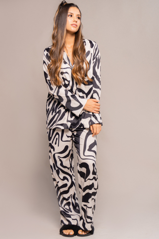 Set Pijama de Pantalón Abstract Zebra Negro
